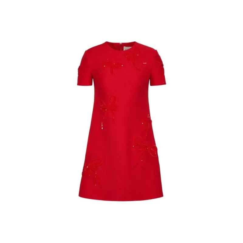 Valentino ROSSO Chinese New Year Short Sleeved Dresses Women's Red-0