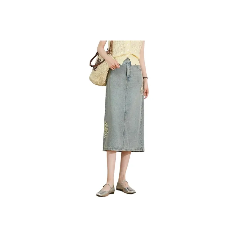 LOUISY AO Denim Long Skirts Women's Blue-0