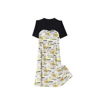 GOELIA Short Sleeved Dress Women's 05D White Base Print