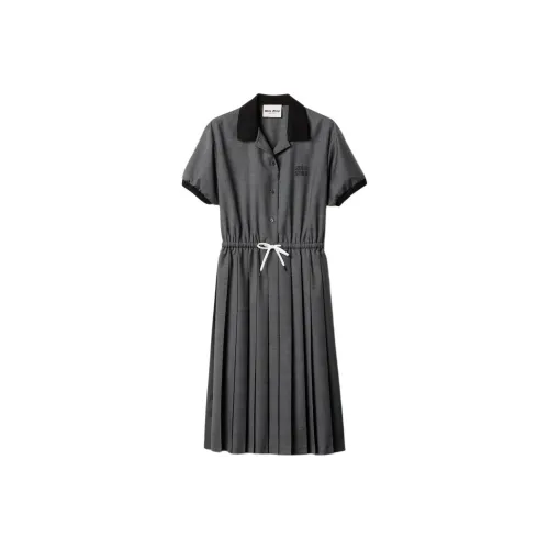 MIU MIU Short-Sleeved Raffiaes Women's Slate Gray