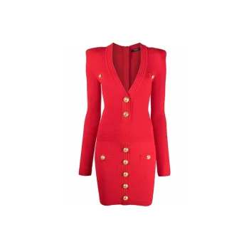 BALMAIN Long Sleeved Dresses Women's Red