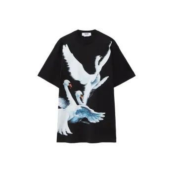 MSGM Swan print T shirt Dress