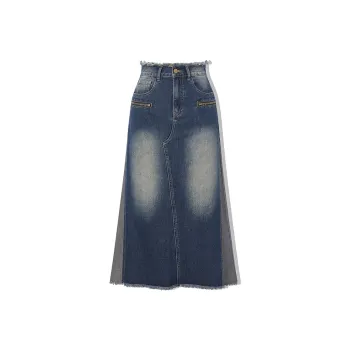 LA CRAWFISH Denim Long Skirts Women's Vintage Blue