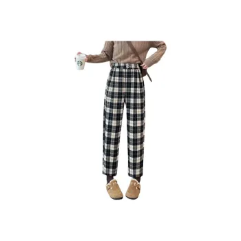 SITOL Casual Pants Women's Black Plaid