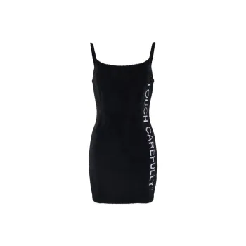 OFF WHITE Quote Fuzzy Mini Dress Black/White