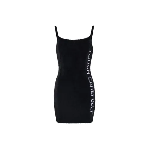 OFF WHITE Quote Fuzzy Mini Dress Black/White