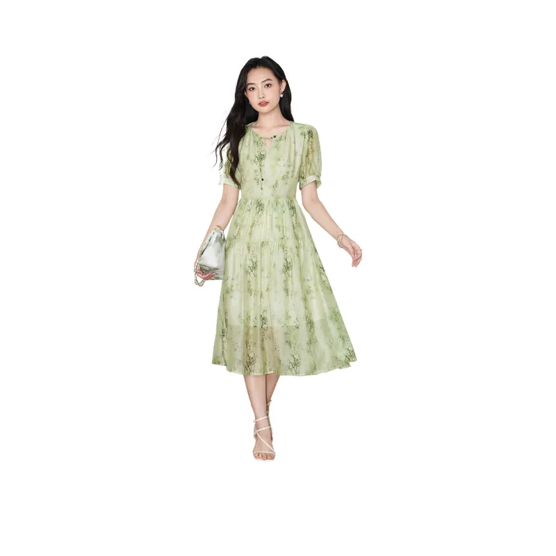 SMEN Short Sleeved Dresses Women's Green-0