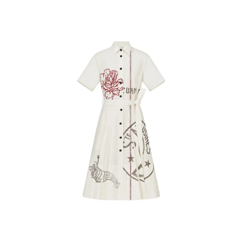DIOR Short Sleeved Dress Women's White-0