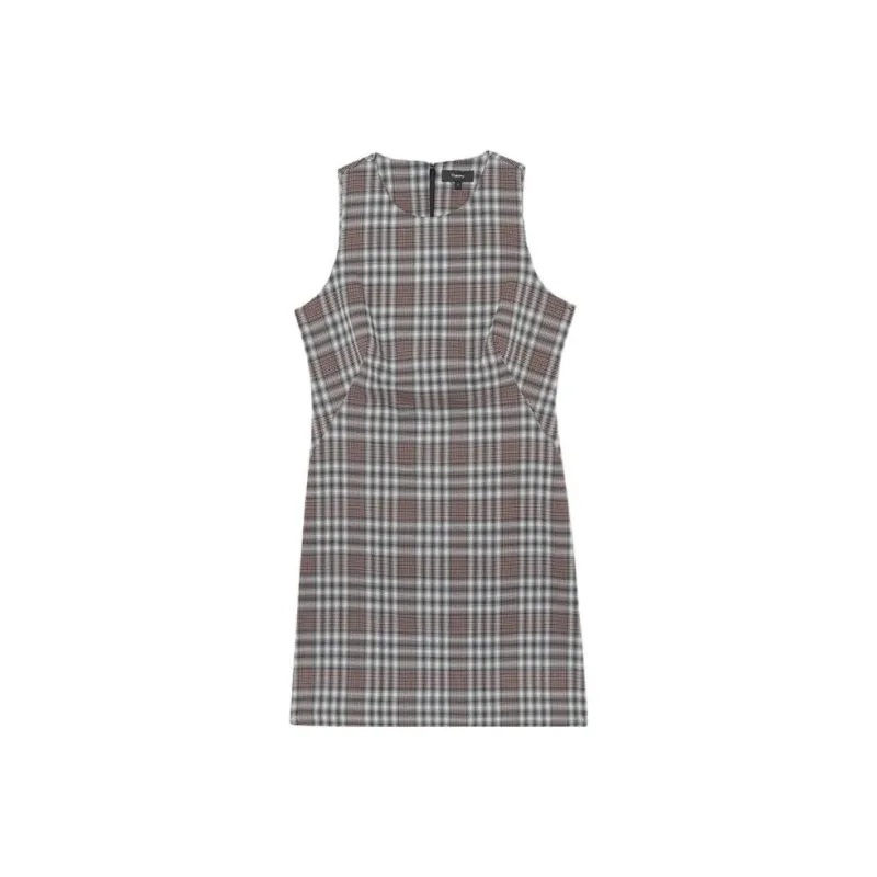 THEORY Sleeveless Dresses Women's Plaid Gray-0