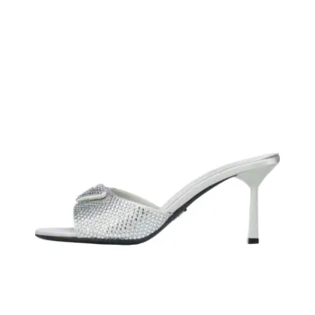 PRADA Crystal Slip Resistant Slide Slippers Women's White