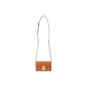 MCM Aren Visetos Cow Leather Patchwork Box Bag, Shoulder Bag, Crossbody Bag Mini Women's Brown Cognac