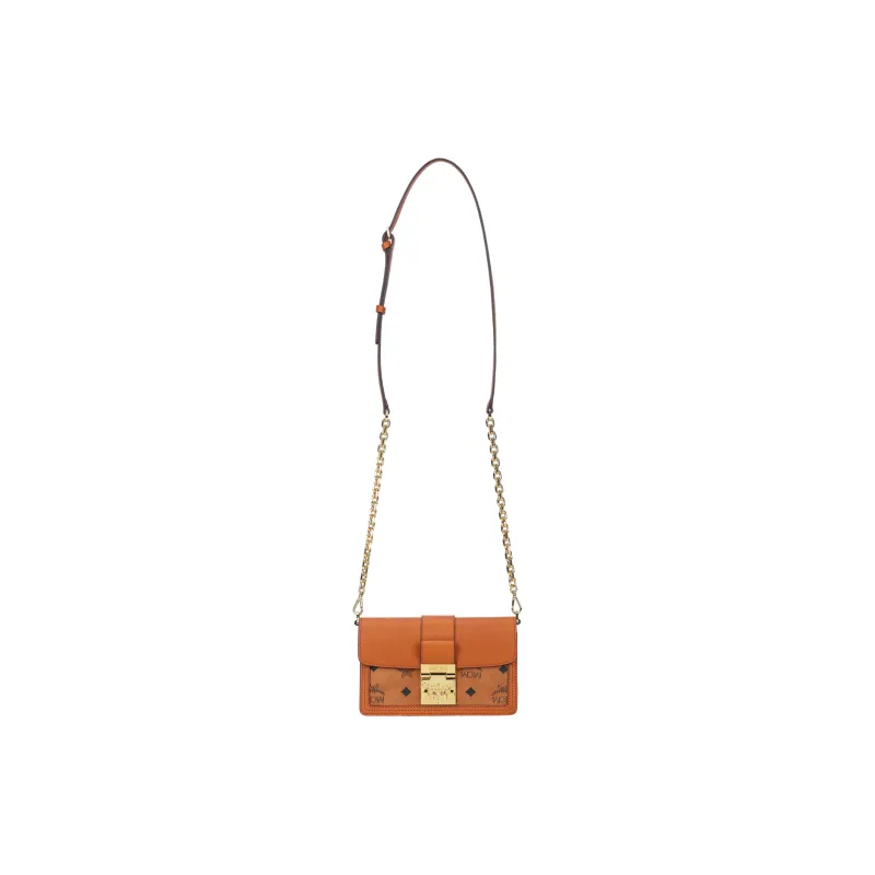 MCM Aren Visetos Cow Leather Patchwork Box Bag, Shoulder Bag, Crossbody Bag Mini Women's Brown Cognac-0