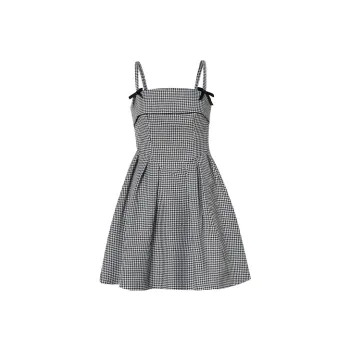 TAMMY TANGS Slip Dress Women's Black White Plaid
