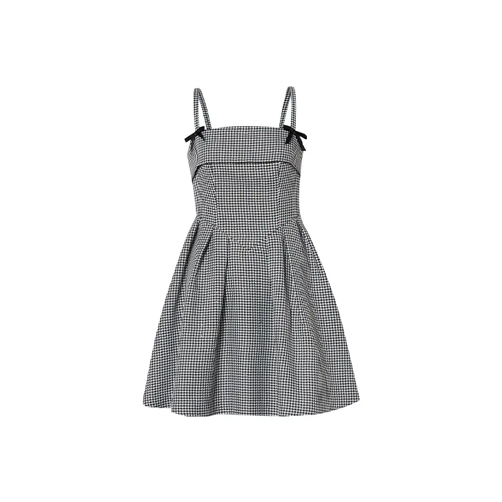 TAMMY TANGS Slip Dress Women's Black White Plaid-0