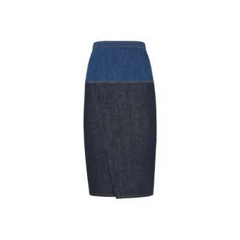 FENDI High Waisted Colourblock Denim Midi Skirt