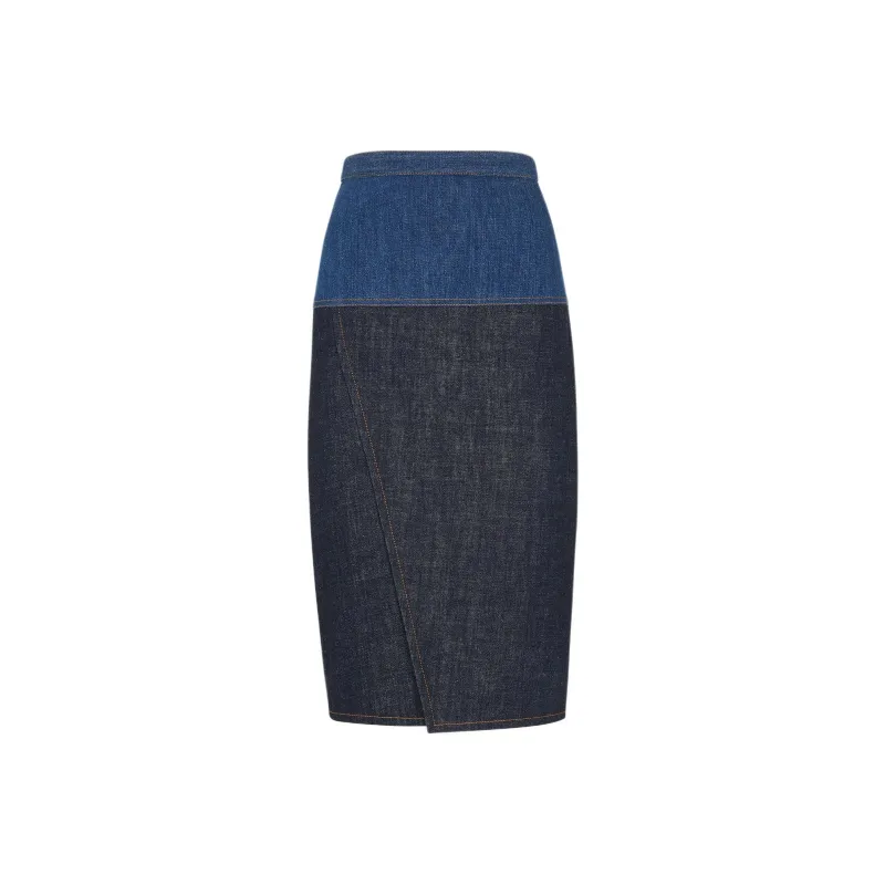 FENDI High Waisted Colourblock Denim Midi Skirt-0