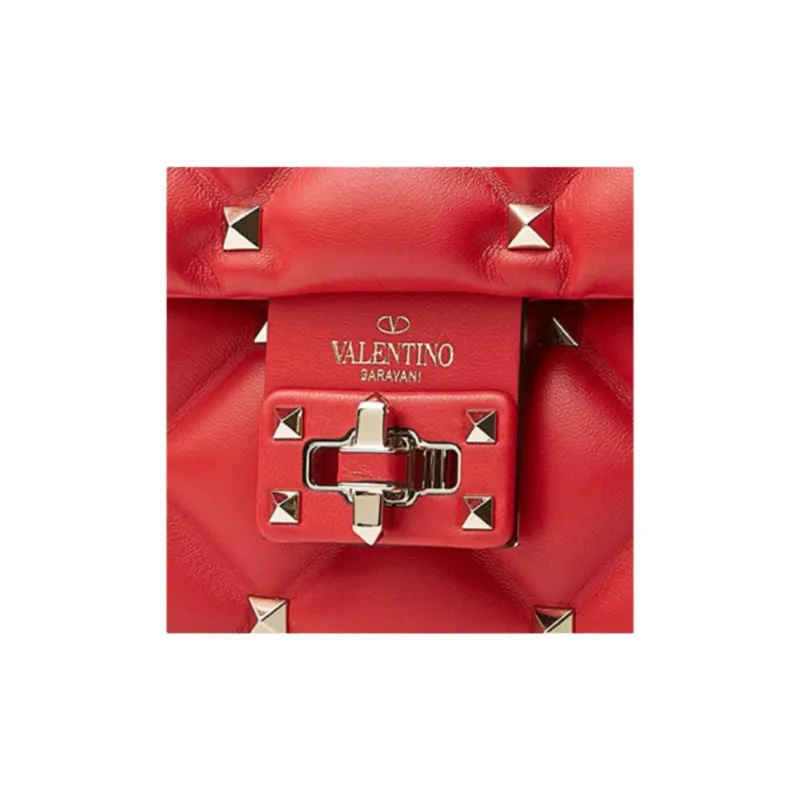 Valentino Lambskin Shoulder Bag Small Size Women's Red-8