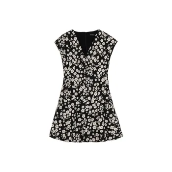 CLUB MONACO Short-Sleeved Dresses Women's Black And White Floral