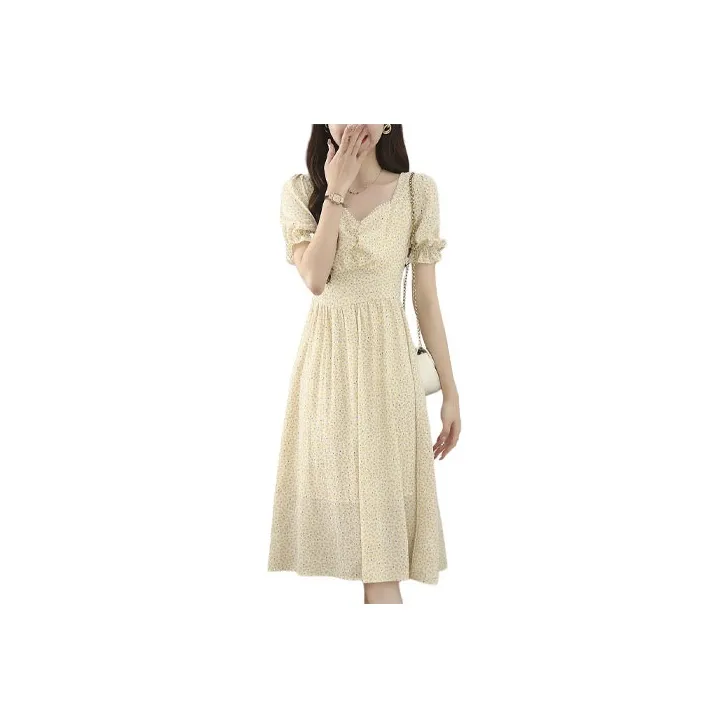 Fun Short-Sleeved Dresses Women's Yellow-0