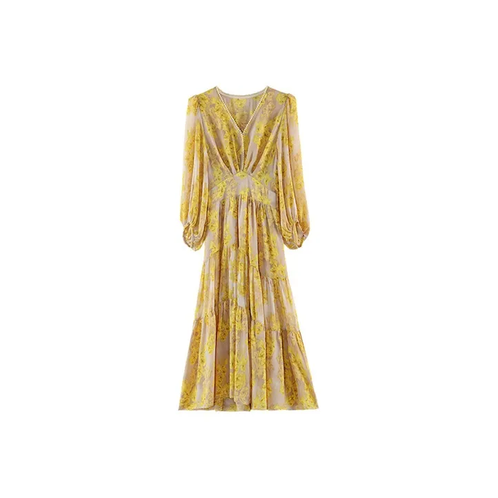 HUASJ Long Sleeved Dresses Women's Yellow-0