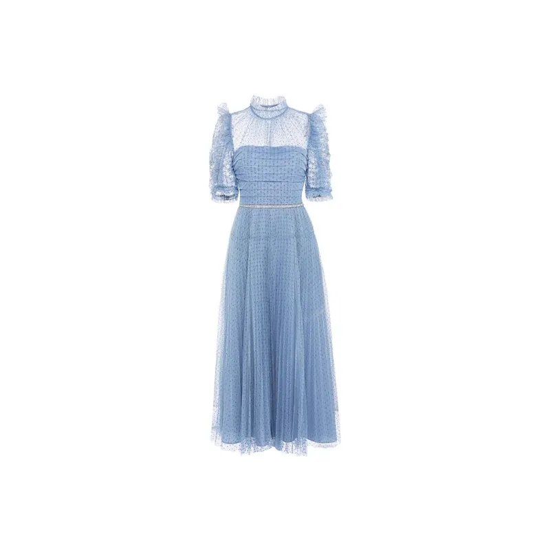 Self portrait Short Sleeved Dress Women's Haze Blue-0