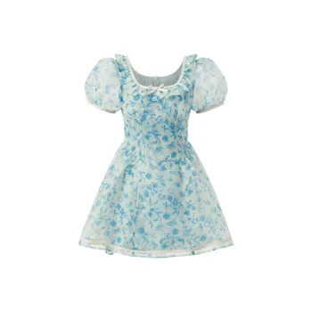 LEDIN Short Sleeved Dress Women's Green Print