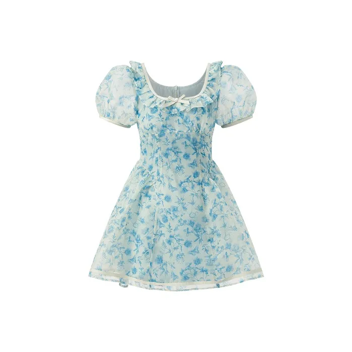 LEDIN Short Sleeved Dress Women's Green Print-0