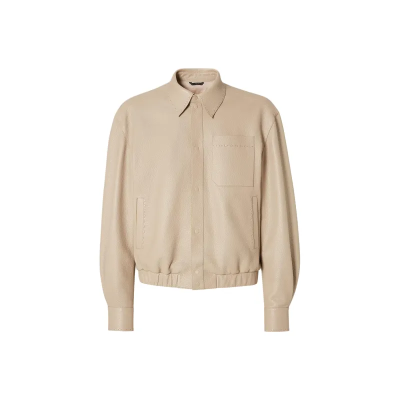 FENDI Selleria SS25 Leather Jacket Men's Beige-0