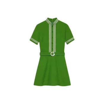 GUCCI Striped trim Belted Dress