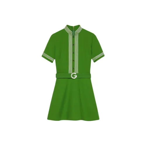 GUCCI Striped trim Belted Dress