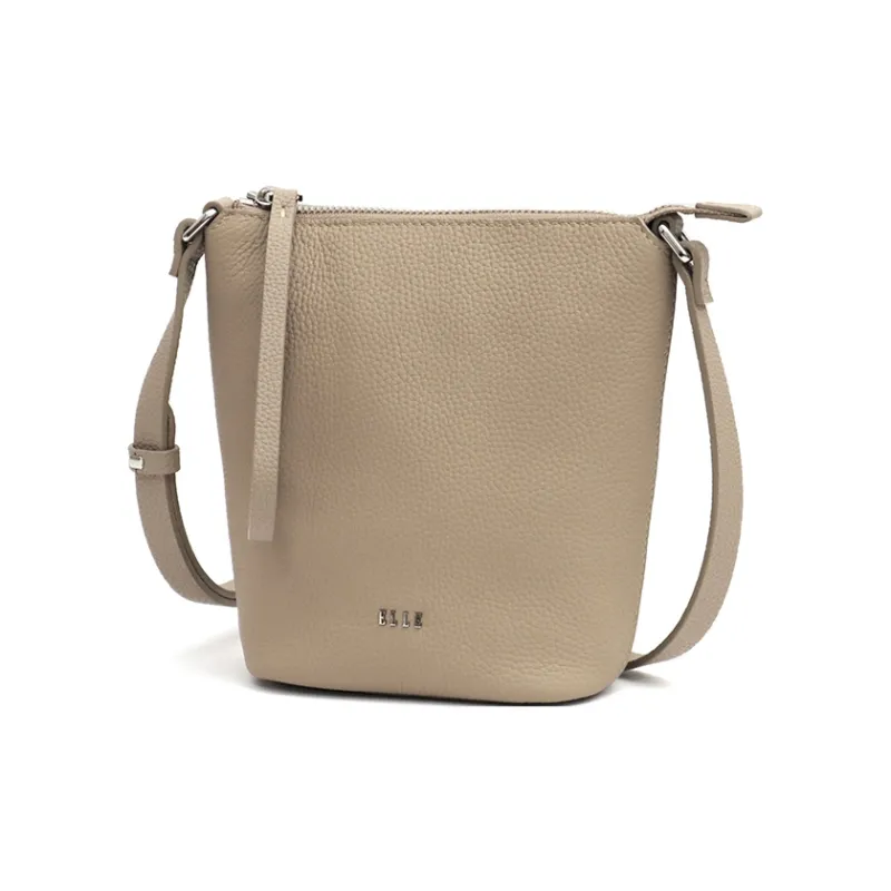 ELLE Top Grain Cow Leather Tote Crossbody Bag Regular Women's White/Pink-16