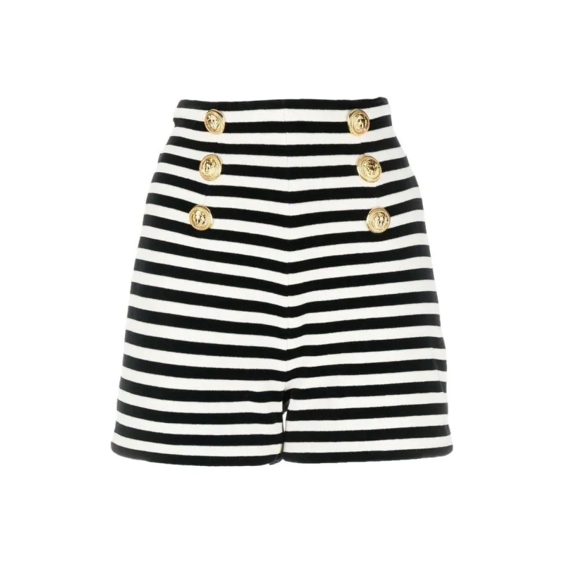 BALMAIN Striped Cotton Shorts-0