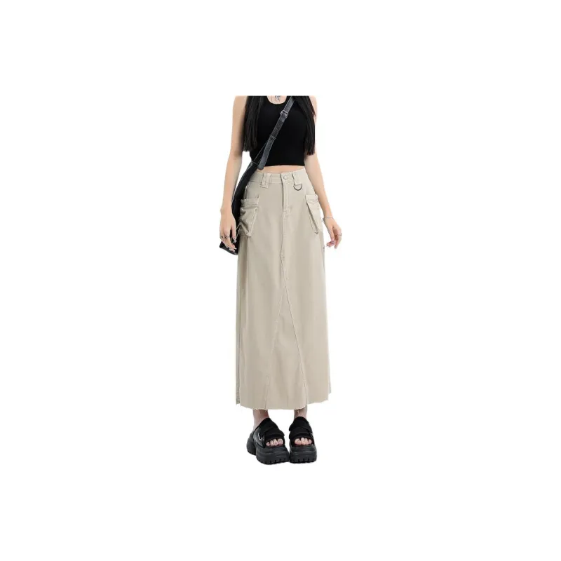 ZAVK Denim Long Skirts Women's Khaki-0