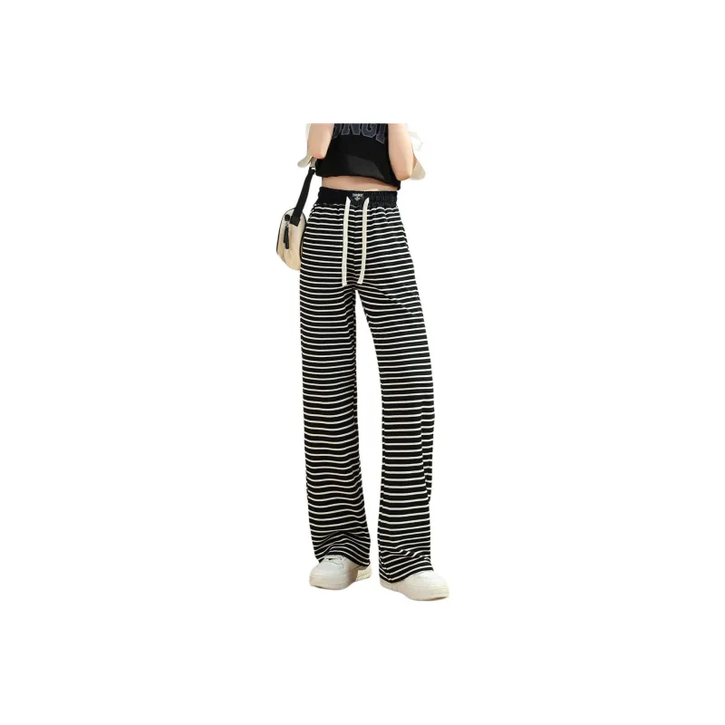 JEANSWEST Casual Pants Women's Black White Stripes-0