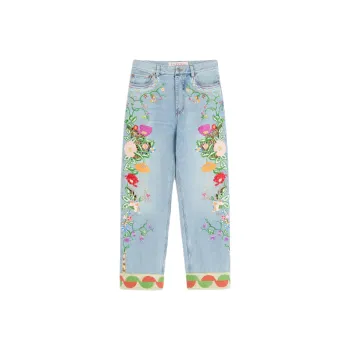Valentino Floal Embroidered Tapered Jeans 'Denim Blue'