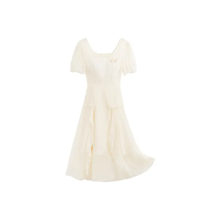 MOPB Short Sleeved Dress Women's Gift Box Set Included Beige Apricot-0