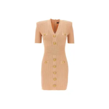 BALMAIN V Neck Knitted Mini Dress