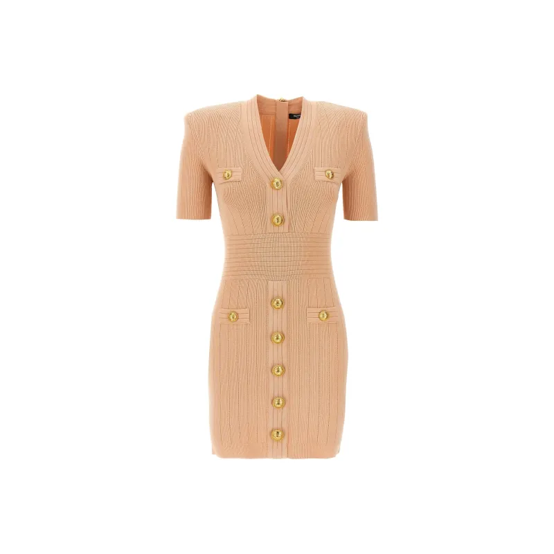 BALMAIN V Neck Knitted Mini Dress-0