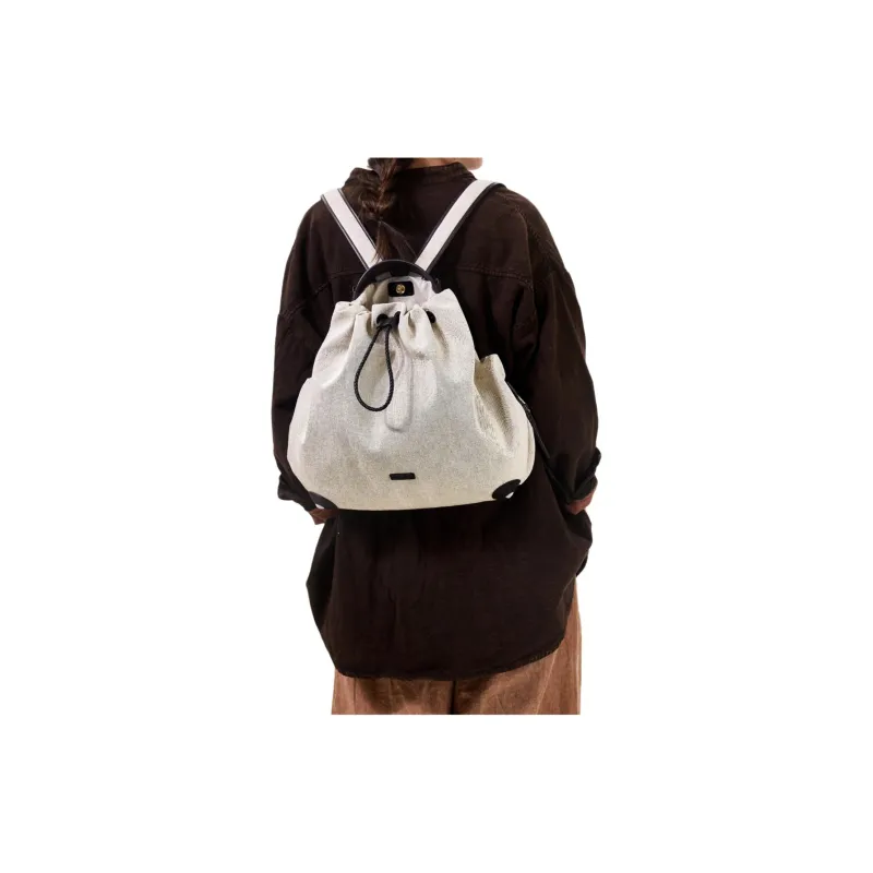 Songmont Cow Leather With Fabric Backpack Tubas Unisex White & Tea Brown & Blue Dyed & Black Clothing Sets-3
