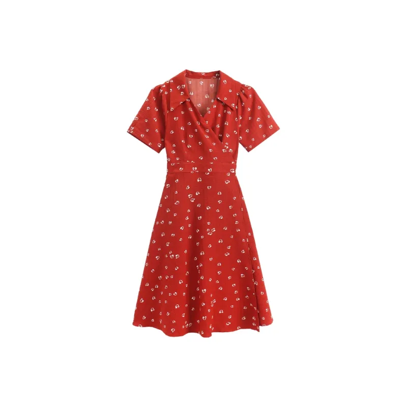 COVT Short Sleeved Dresses Women's Red Floral-0