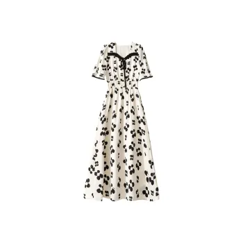 Wbwq Short-Sleeved Dresses Women's White Base Black Floral