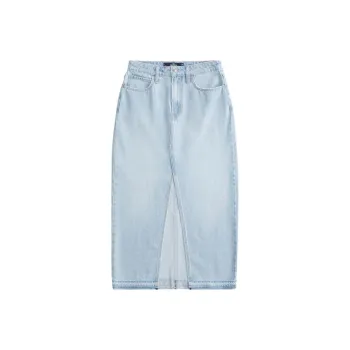 Hollister Denim Long Skirts Women's Light Blue