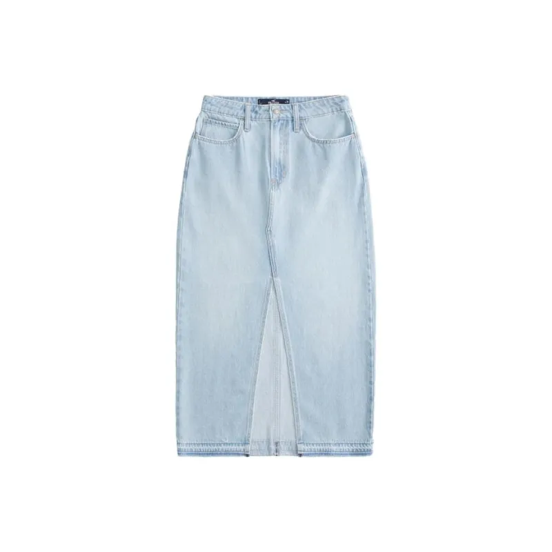 Hollister Denim Long Skirts Women's Light Blue-0