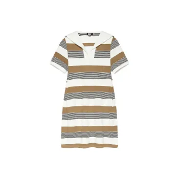 DKNY SS24 Short Sleeved Dress Women's Coffee Stripes