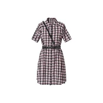 MEETLADY Short Sleeved Dresses Women's Purple And Pink Plaid