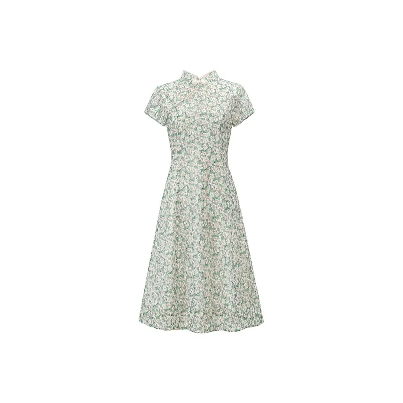 Cypress House Short Sleeved Dresses Women's Green Base Floral-0