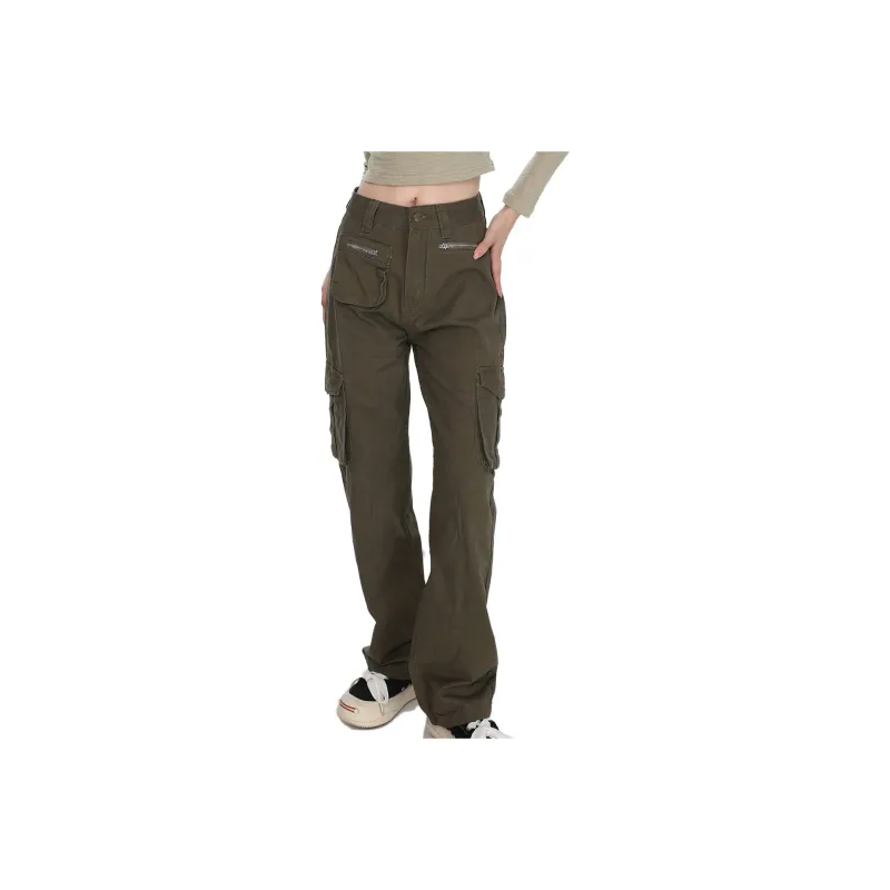 YuChaJia Cargo Pants Women's Army Green-3