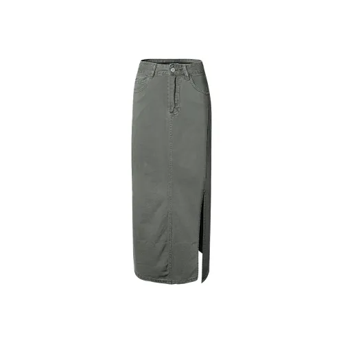 QYPRF Denim Long Skirts Women's Army Green