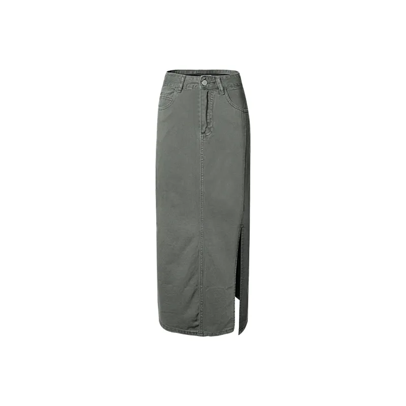 QYPRF Denim Long Skirts Women's Army Green-0