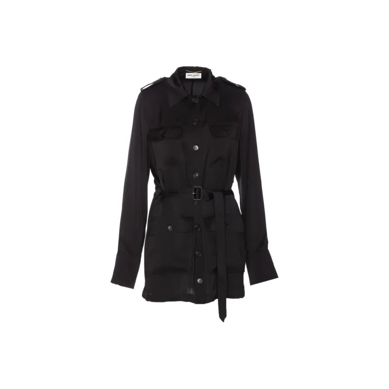 SAINT LAURENT Buttoned Belted Dress-0